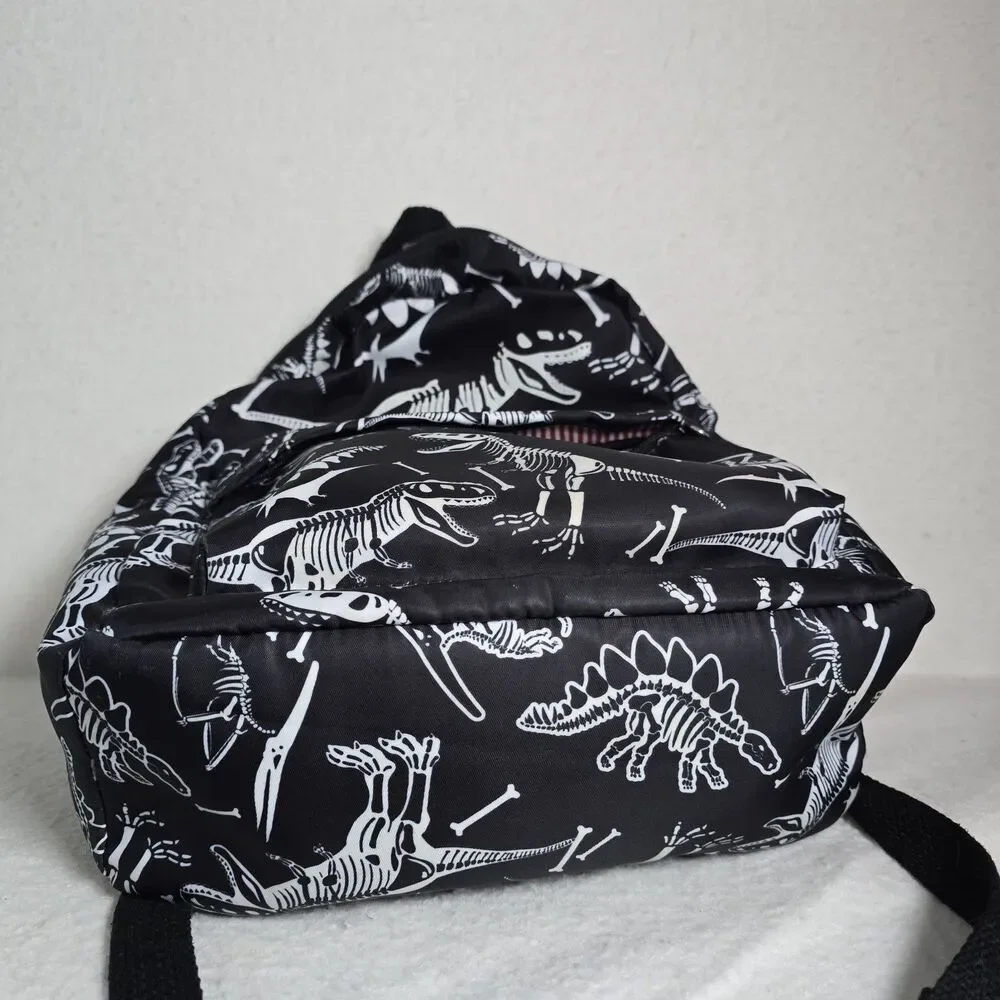 Black Backpack White T-Rex Dinosaur Skeleton Pattern And Matching Lunchbox